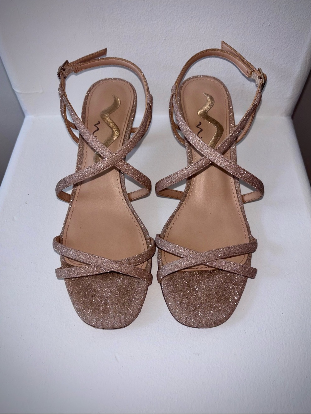 🧨SALE 4th OF JULY🧨 Champagne Gold Glitter Strappy Kitten Heels